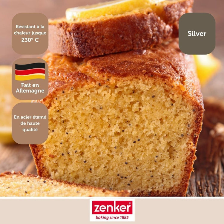 Set de pâtisserie avec 1 Moule Cake 30cm, 1 spatule Zenker et 2 bols à mixer en inox Fackelmann