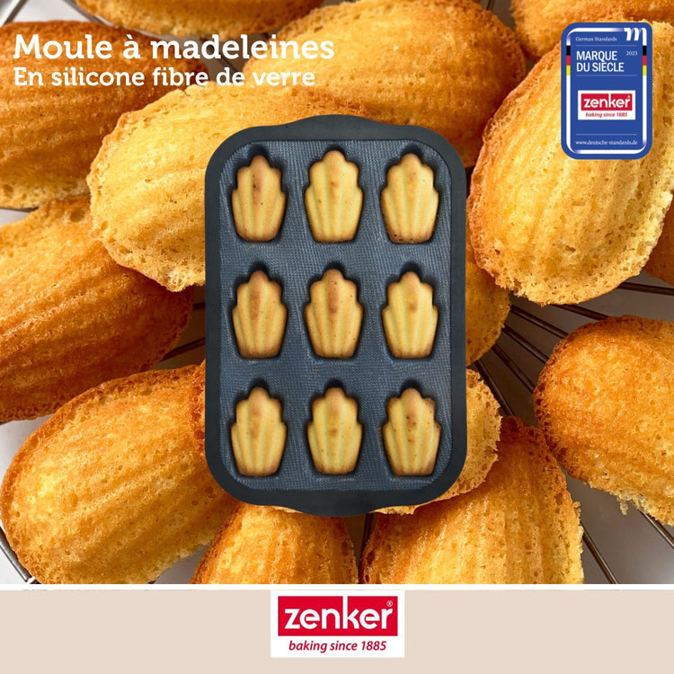 Lot avec 1 Moule 9 madeleines en fibre de verre, 1 spatule Zenker et 2 bols à mixer en inox Fackelmann