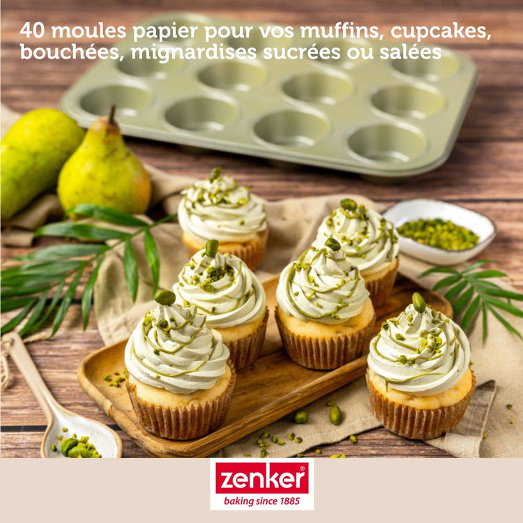 Set pâtisserie avec 40 moules à muffins en papier, 2 bols à mixer, verre mesureur et spatule Zenker