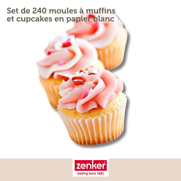 Set pâtisserie avec 240 moules à muffins en papier, 2 bols à mixer, verre mesureur et spatule Zenker