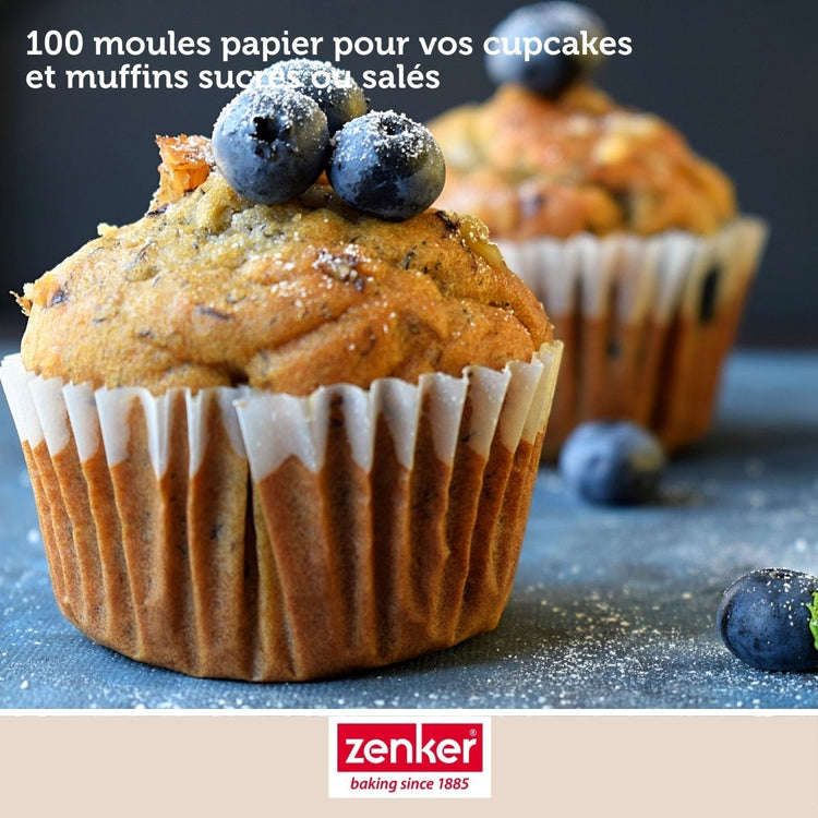 Set pâtisserie avec 100 moules à muffins papier 5 cm, 2 bols à mixer, verre mesureur et spatule Zenker