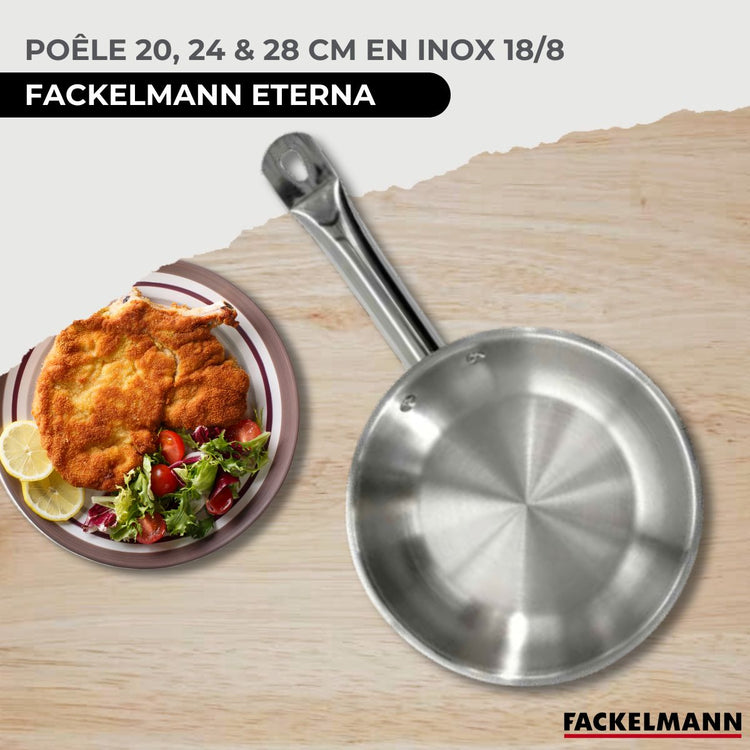 Set de 3 poêles 20 24 et 28 cm en inox et 3 couvercles en verre Fackelmann Eterna