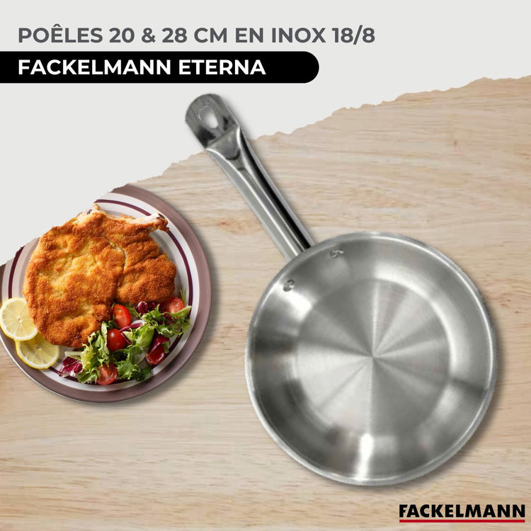 Set de 2 poêles 20 et 28 cm en inox et 6 ustensiles Fackelmann Eterna