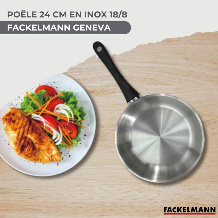 Set poêle 24 cm en inox, couvercle verre et 6 ustensiles Fackelmann Geneva