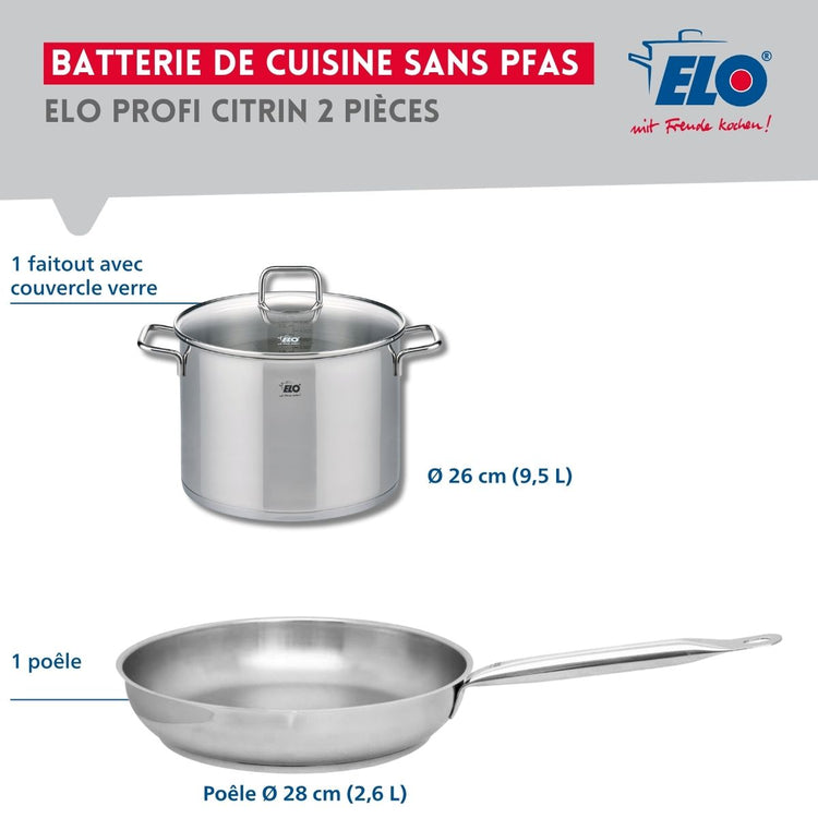 Ensemble de 1 Poêle de cuisson 28 cm et 1 faitout 26 cm Elo Profi Citrin