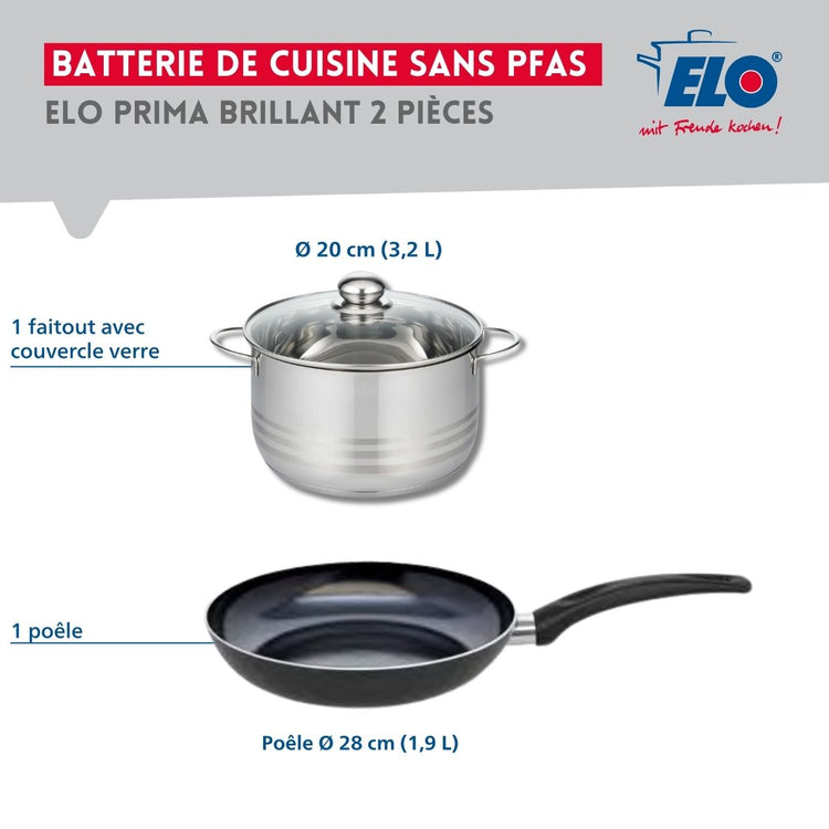 Ensemble de 1 Poêle de cuisson 28 cm et 1 faitout 20 cm Elo Prima Brillant