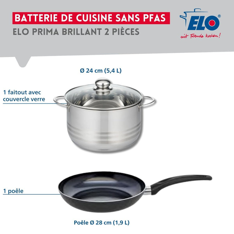 Ensemble de 1 Poêle de cuisson 28 cm et 1 faitout 24 cm Elo Prima Brillant