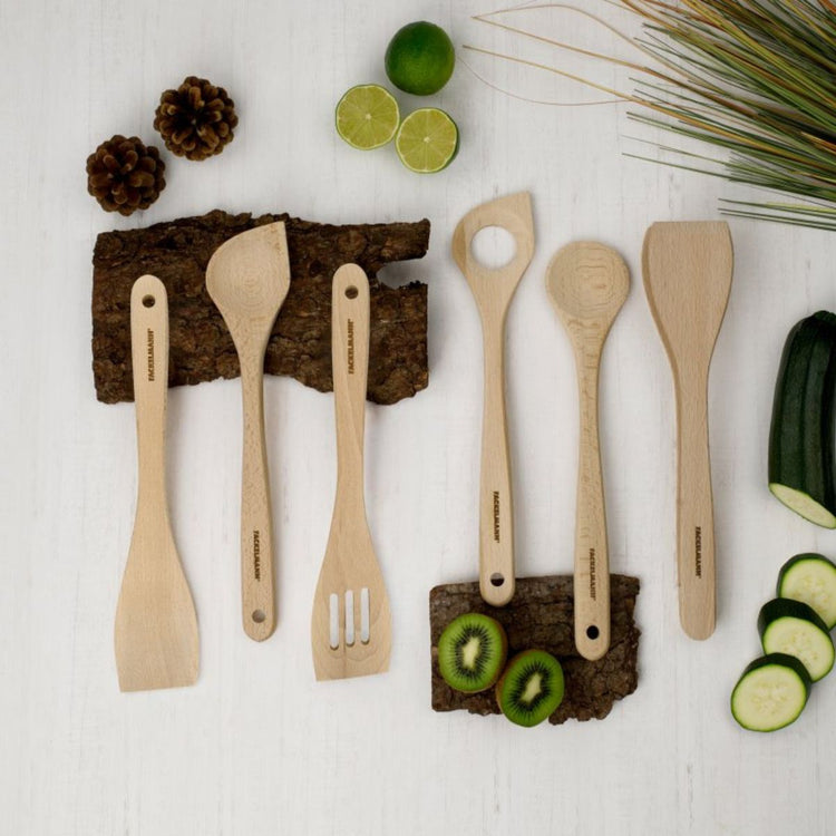 Lot de 3 ustensiles de cuisine en bois dont 2 spatules et une cuillère Fackelmann Nature
