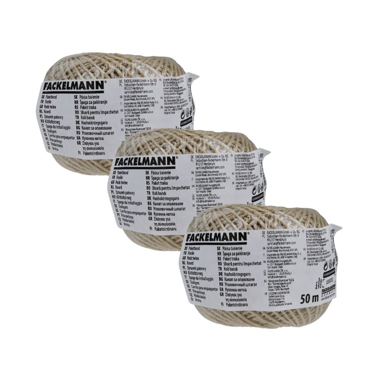 Lot de 3 rouleaux de Ficelle imitation lin 50 m Fackelmann Tecno