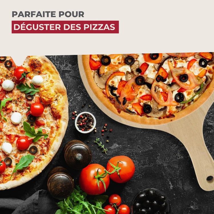 2 planches à pizza 30 cm en bois et roulette Fackelmann Boissellerie