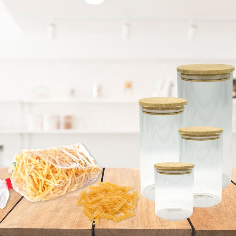 Set de 4 boîtes de conservation en verre avec couvercle en Bambou Fackelmann Eco Friendly
