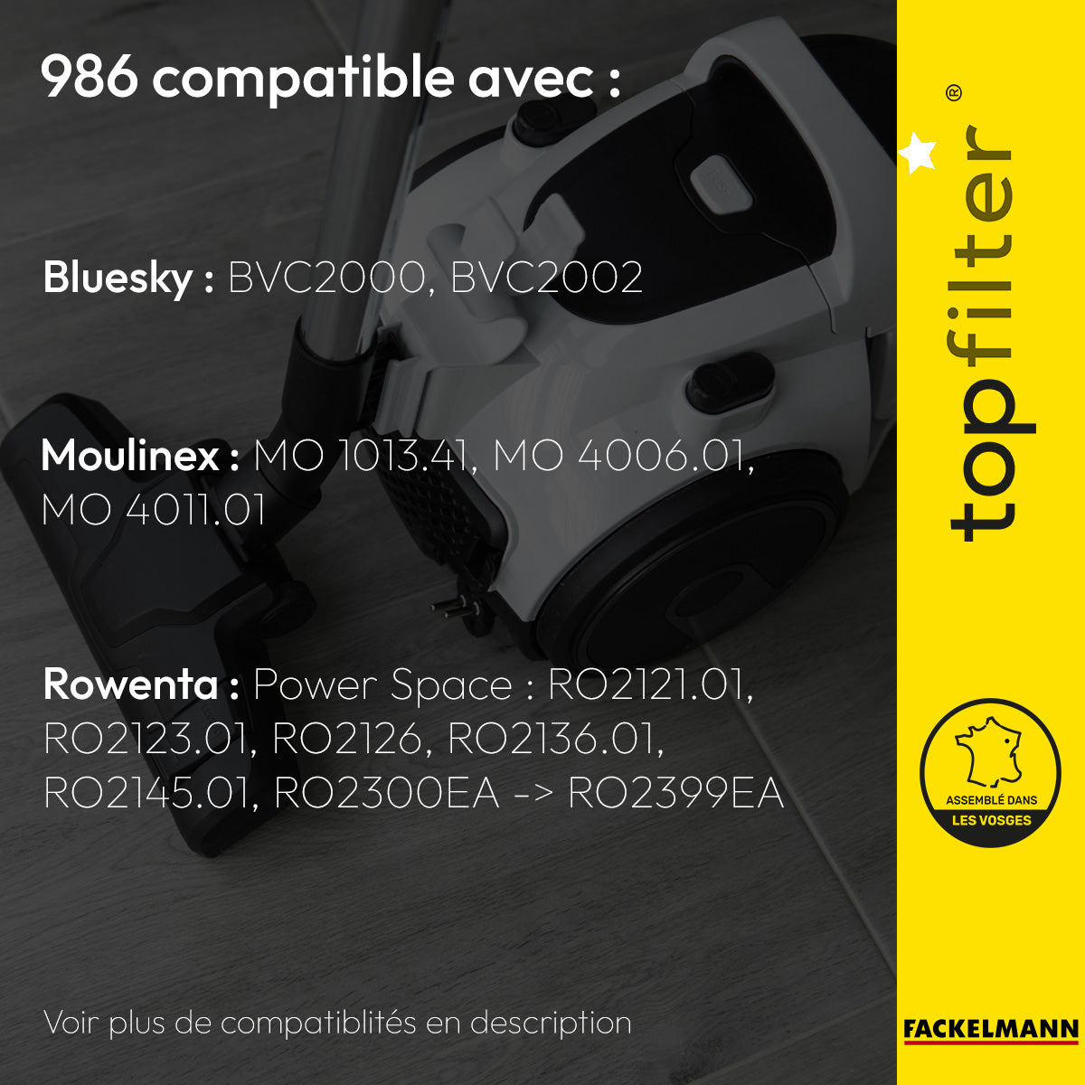Lot de 4 packs de 4 sacs aspirateur 64986 pour Rowenta et Moulinex TopFilter Premium