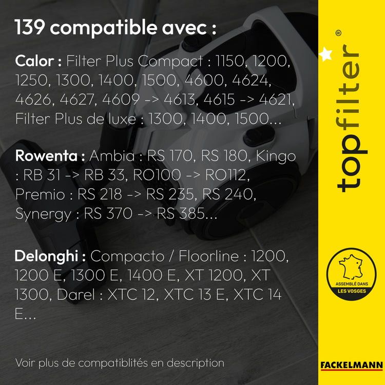 Lot de 4 packs de 4 sacs aspirateur 64139 pour Rowenta TopFilter Premium