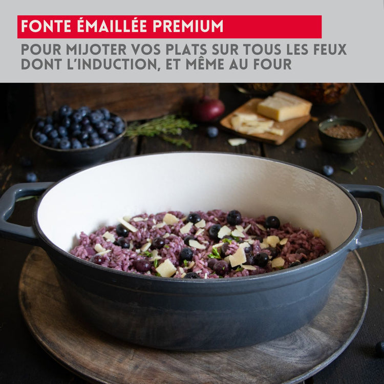 Cocotte en fonte émaillée basse gris classique 28 cm 3L Elo