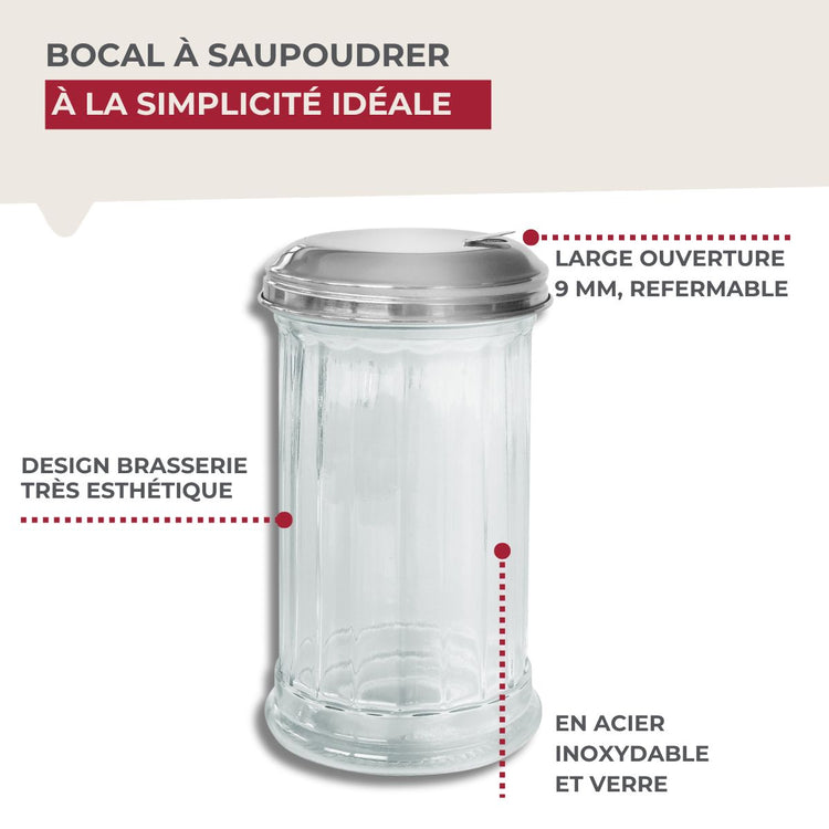 Saupoudreuse en verre et couvercle inox 14 cm Fackelmann Basic
