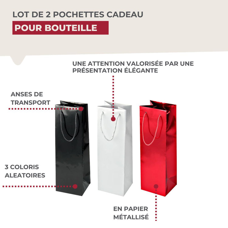 Lot de 2 pochettes cadeau pour bouteille de vin ou de champagne Fackelmann