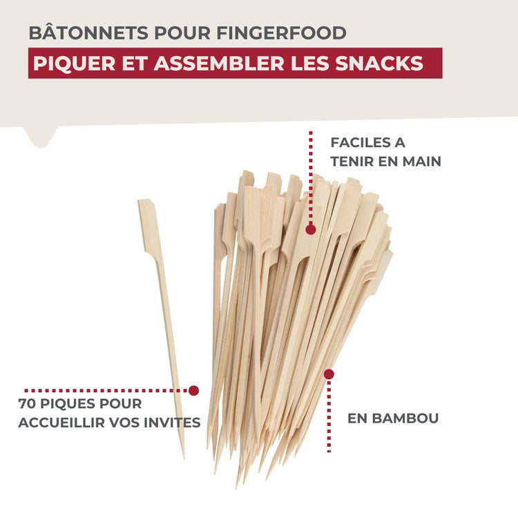 Lot de 70 piques à brochette 15 cm Fackelmann Nature