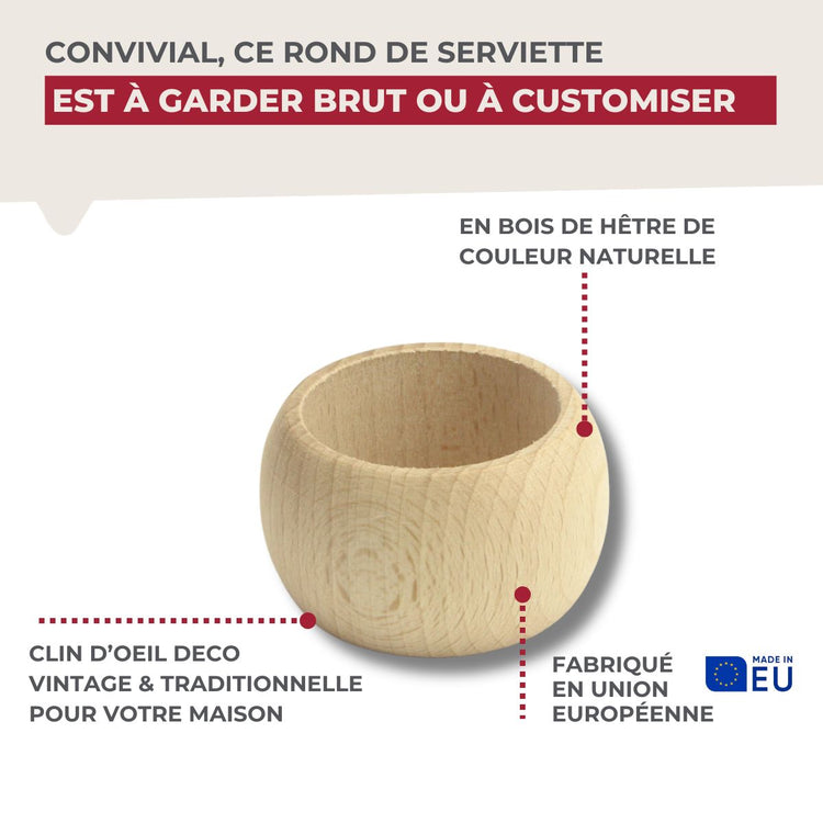 Rond de serviette en bois naturel non traité Fackelmann Boissellerie