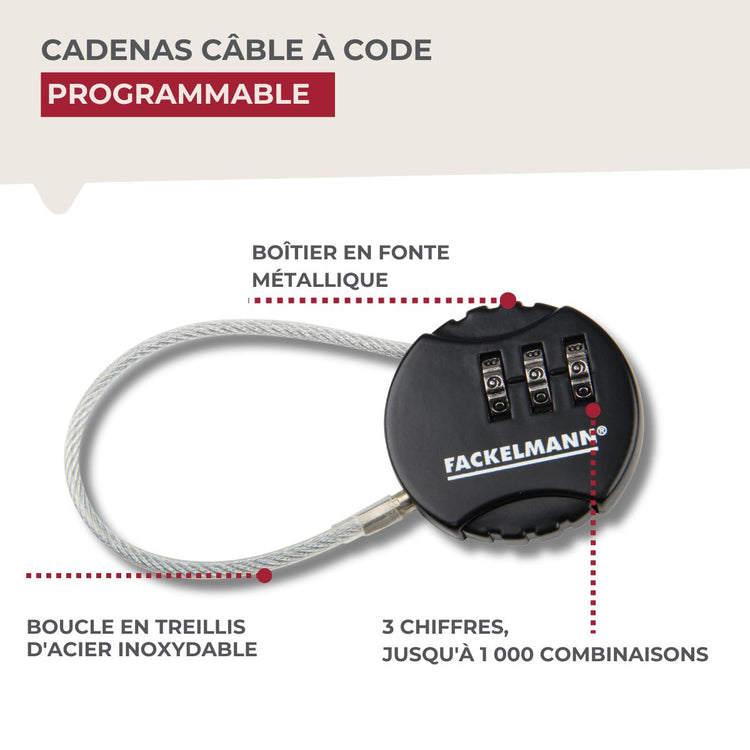 Cadenas câble à code à 3 chiffres Fackelmann Tecno