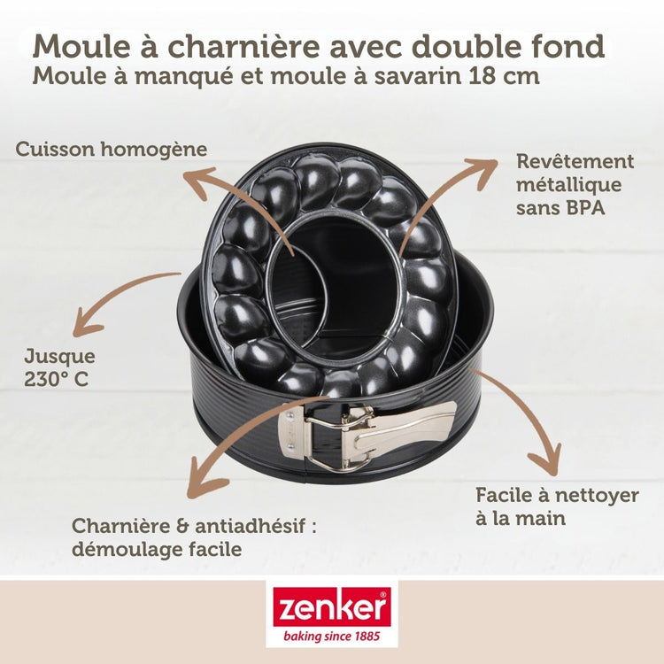 Moule à manqué à charnière avec fond à savarin 18 cm Zenker Black Metallic