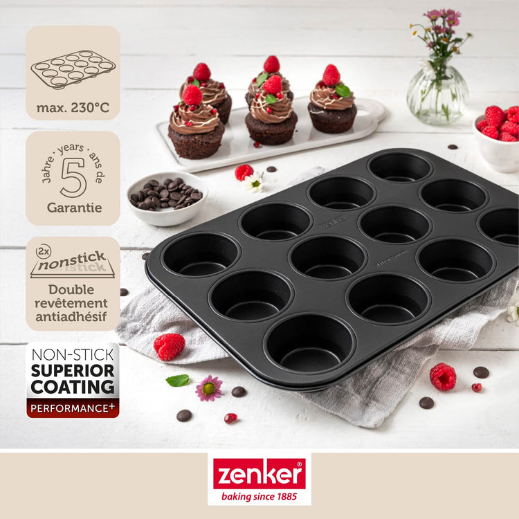 Moule à muffins 12 empreintes 38 x 26 cm Zenker Perfect Black