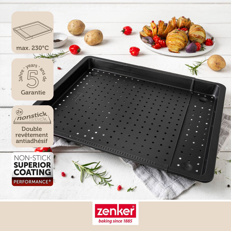 Plaque de cuisson four extensible et perforée de 37 à 52 cm Zenker Perfect Black +
