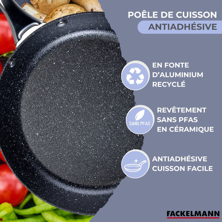 Poêle 24 cm fonte alu revêtement antiadhésif céramique sans PFAS Fackelmann