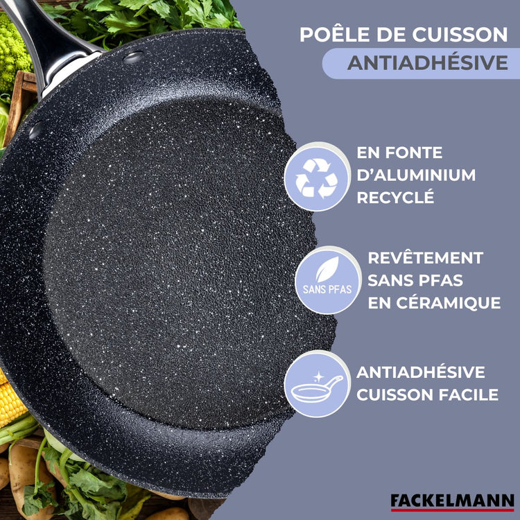 Poêle 28 cm fonte aluminium revêtement antiadhésif céramique sans PFAS Fackelmann