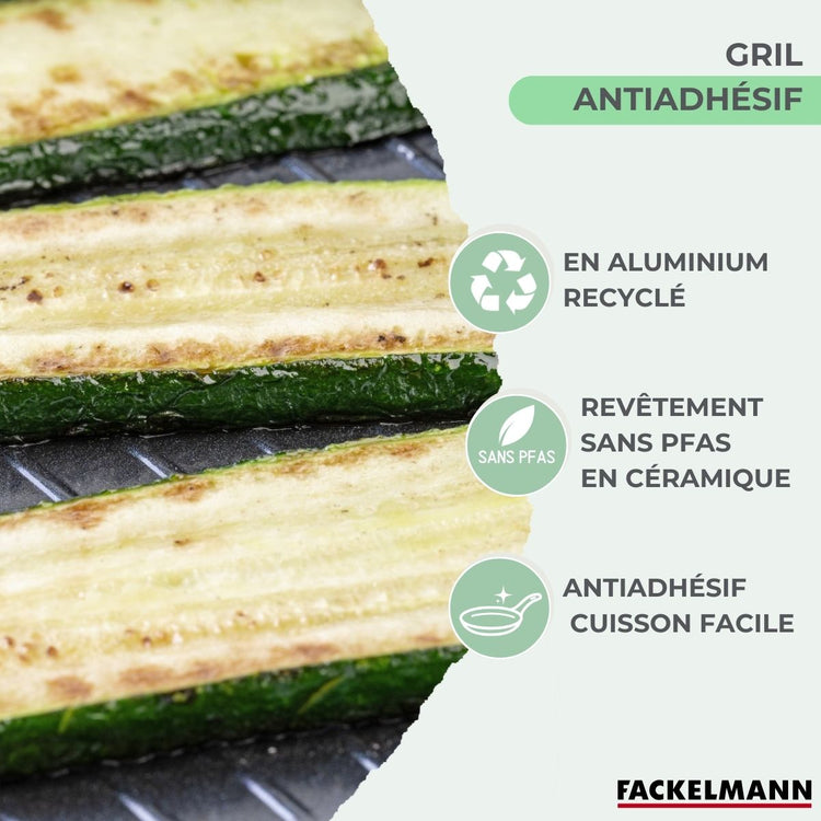 Gril 28 cm aluminium revêtement céramique antiadhésif sans PFAS Fackelmann Brandao