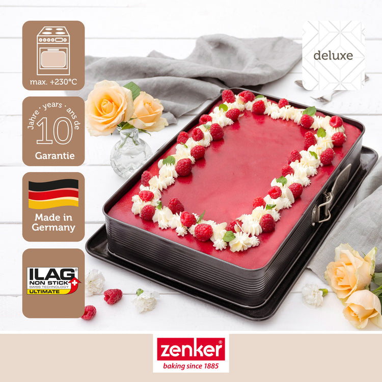 Moule à charnière rectangulaire en acier émaillé 42 x 29 cm et sa spatule Zenker Deluxe
