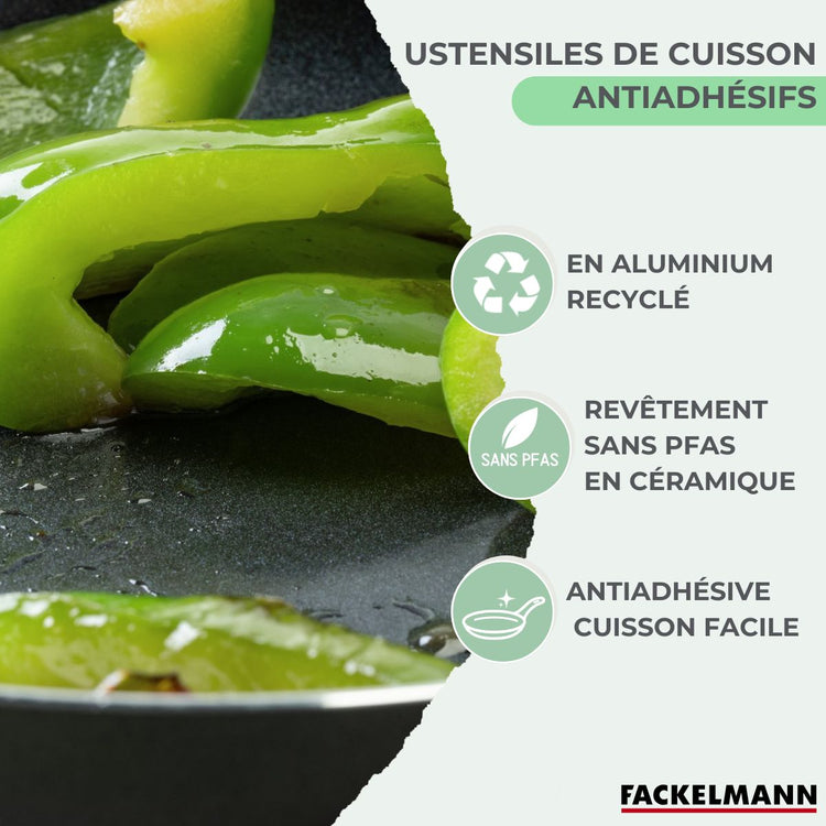 Set de 1 poêle 24 cm, 3 casseroles antiadhésives céramique 16, 18 et 20 cm et 6 ustensiles Fackelmann Brandao