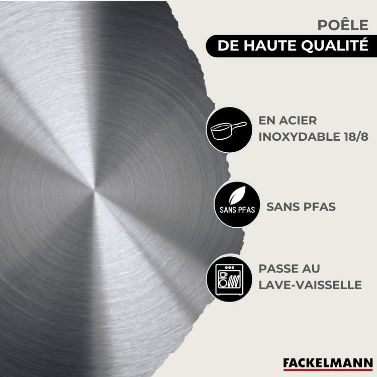 Set de 1 poêle de 28 cm en inox et couvercle en verre Fackelmann Eterna