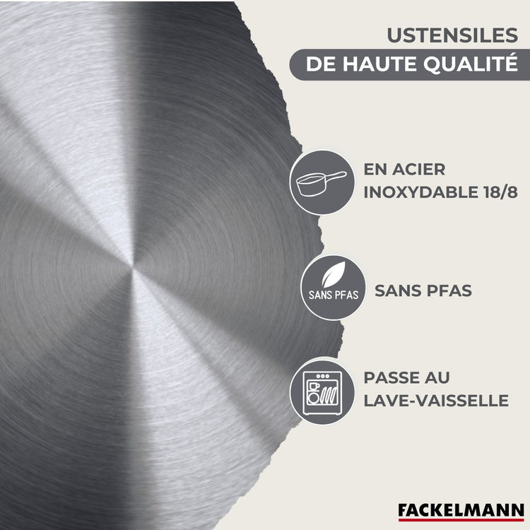 Set 1 poêle 28 cm 3 casseroles 12 16 et 20 cm en inox et 6 ustensiles Fackelmann Geneva