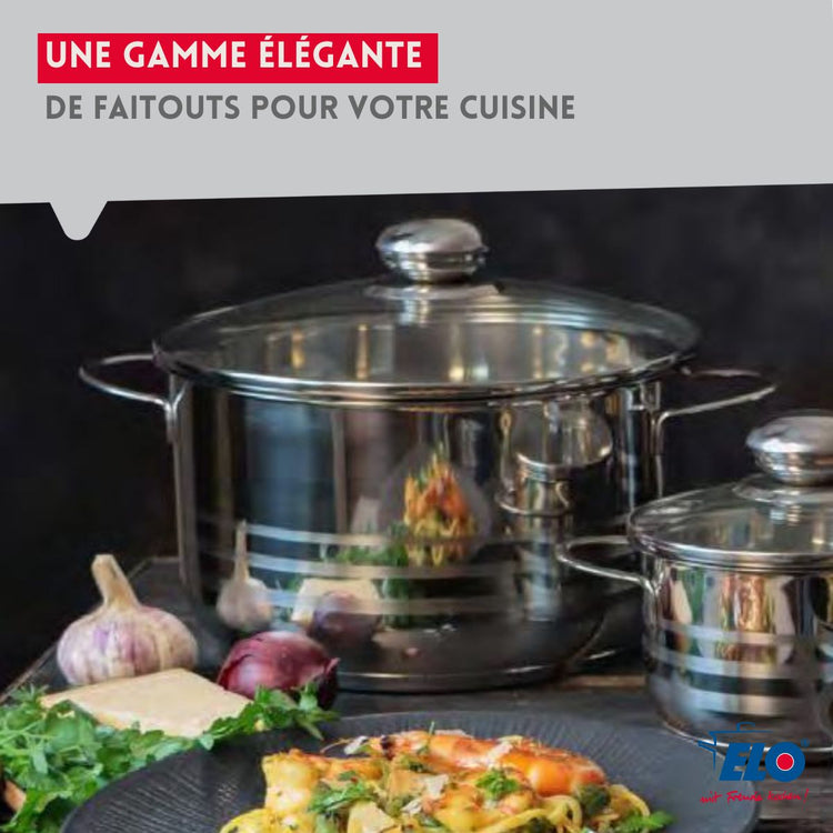 Ensemble de 3 Poêles de cuisson 24, 28 et 32 cm et 2 faitouts 20 et 24 cm Elo Profi Brillant