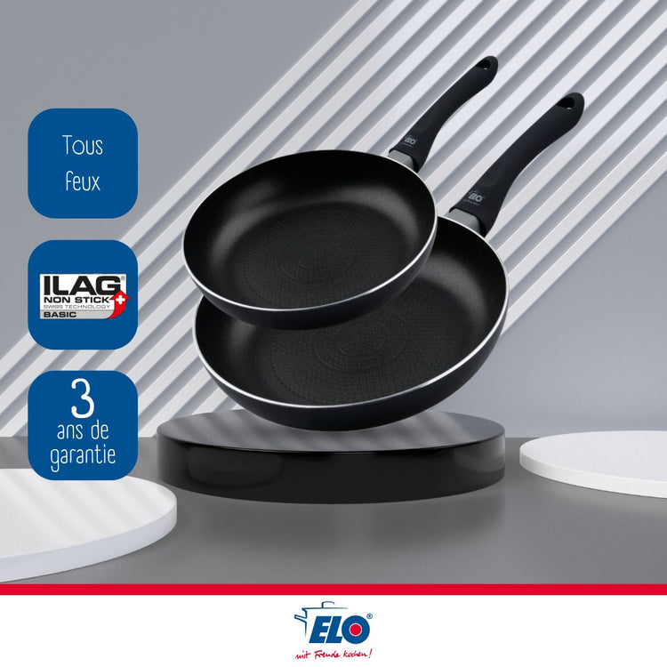 Lot de deux poêles à frire de 24 cm et 28 cm en aluminium pressé Elo Smart Life