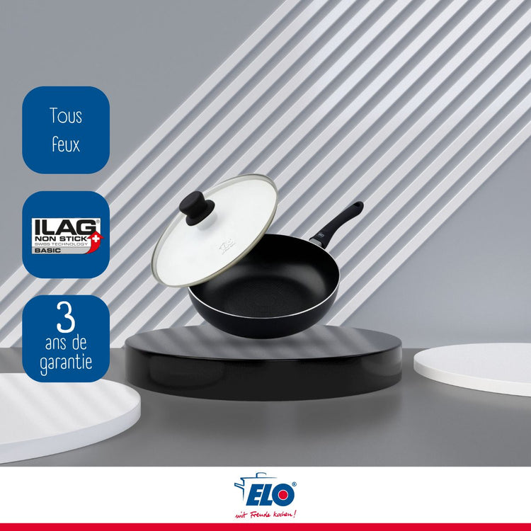 Poêle wok en aluminium avec couvercle en verre 20 cm Elo Smart life