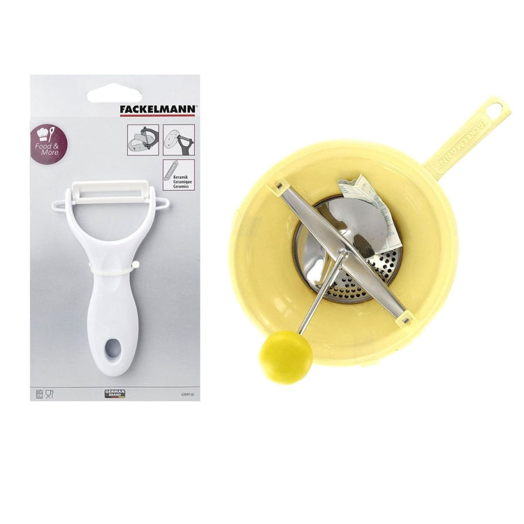 Ensemble de 2 ustensiles spécial purée avec éplucheur et moulin à légumes Fackelmann
