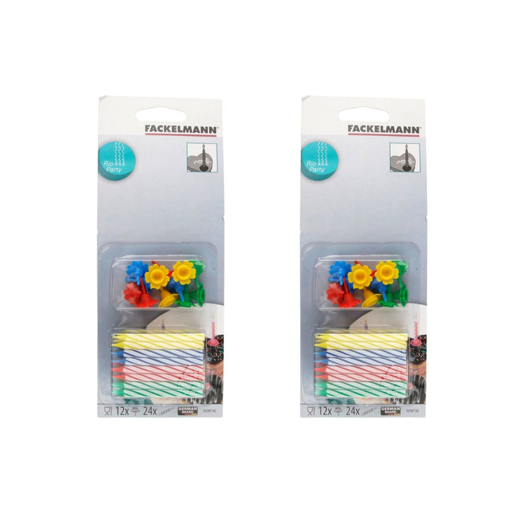 2 Lots de 24 bougies d'anniversaire et 12 bobèches Fackelmann Rio Party