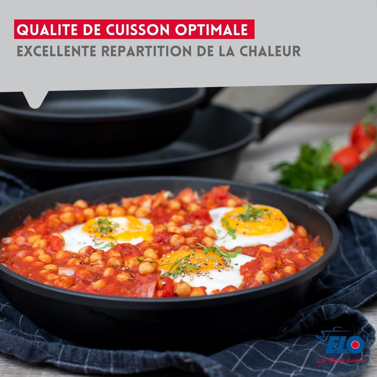 Ensemble de 3 poêles à frire et 3 couvercles en verre 20 cm 24 cm et 28 cm Elo Alucast