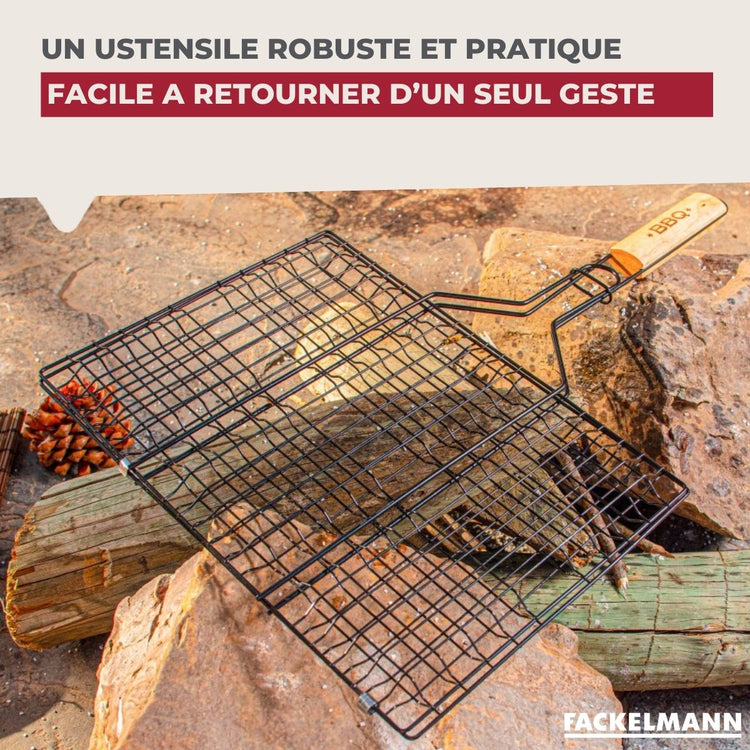 Lot de 2 grilles barbecue 35/25,5/54 cm en acier inoxydable et bois Fackelmann Barbecue
