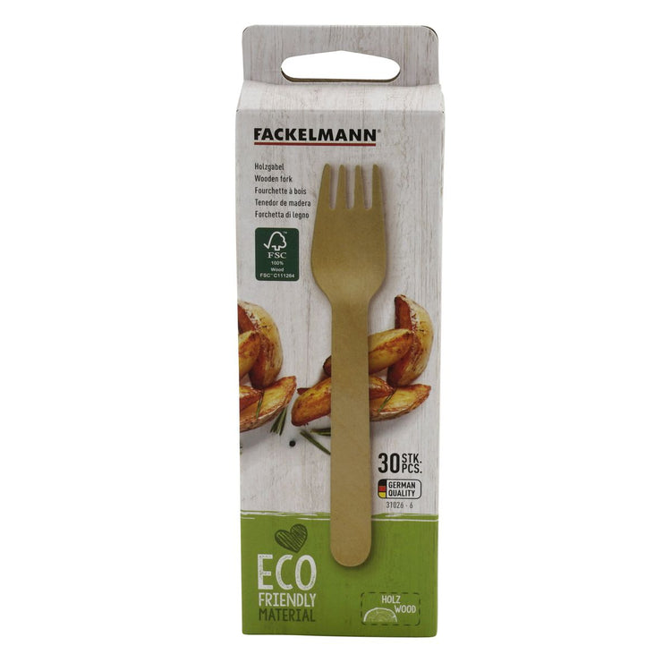 Set de 2 ustensiles de cuisine fourchette en bois Fackelmann Nature FSC