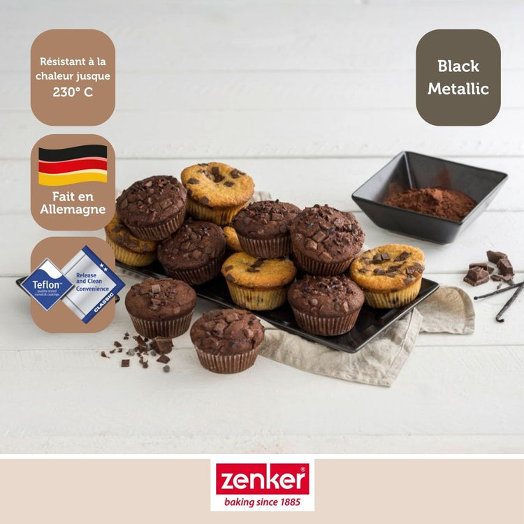 Ensemble de 2 Moules à muffins 12 empreintes 38 x 26 cm Zenker Black Metallic