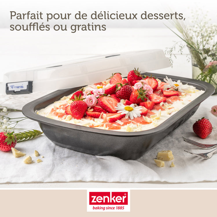 Ensemble de 2 Moules à gâteaux rectangulaire avec couvercle de transport 34 x 24 cm Zenker Bake Click and Go