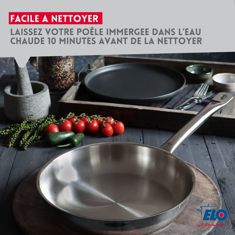 Poêle à frire 24 cm en inox 18/10 sans revêtement de 1,7 litres Elo Profi Therm