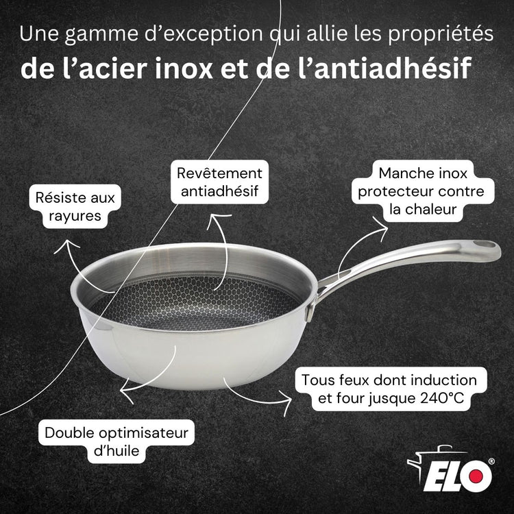 Poêle sauteuse 24 cm en inox 18/10 Elo Relief Evolution
