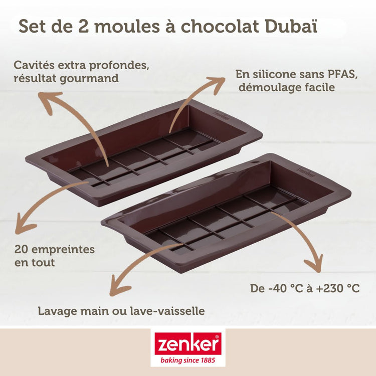 Deux moules à tablettes chocolat de Dubaï en silicone Zenker Special Creative