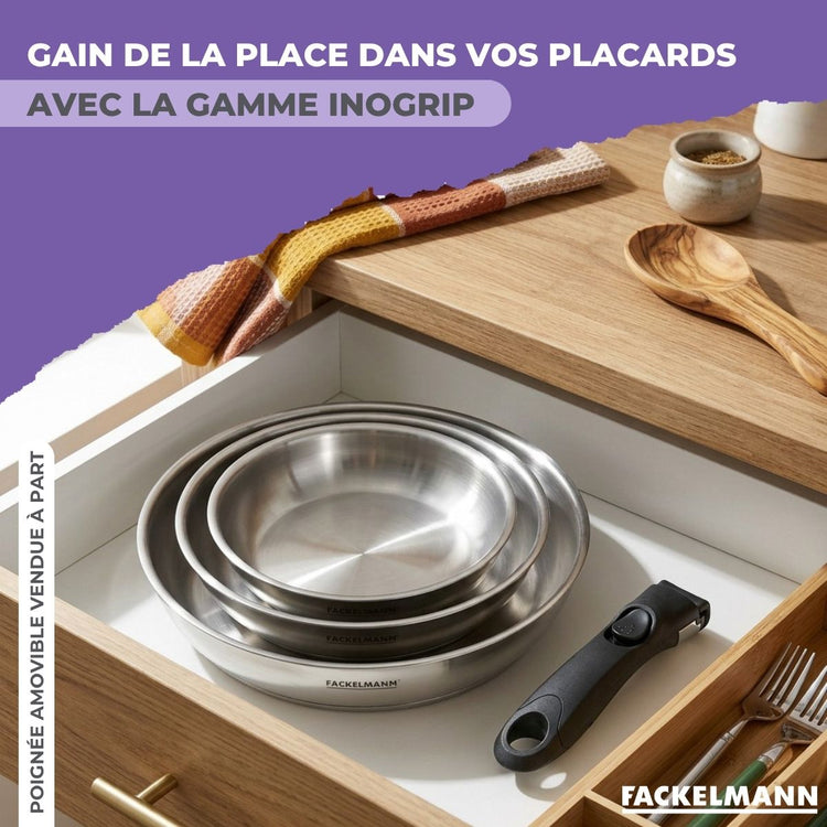 Lot de 2 poêles de cuisson inox en 20 cm et 28 cm Fackelmann InoGrip