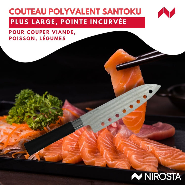 Coffret de 3 couteaux style Japonais en acier Santoku, Gyuto et Honesuki