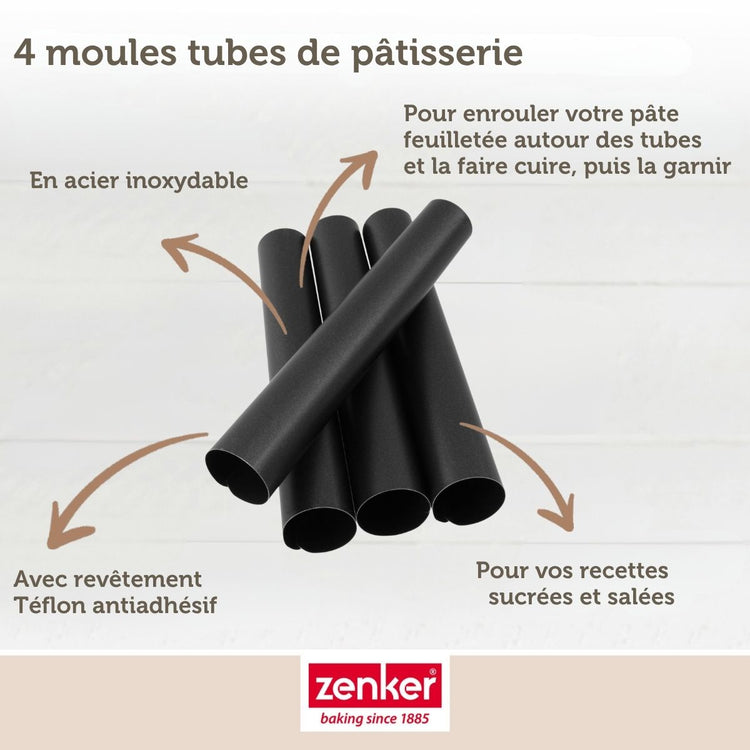 Lot de 4 moules à gâteau en tube 13 x 2,5 cm Zenker