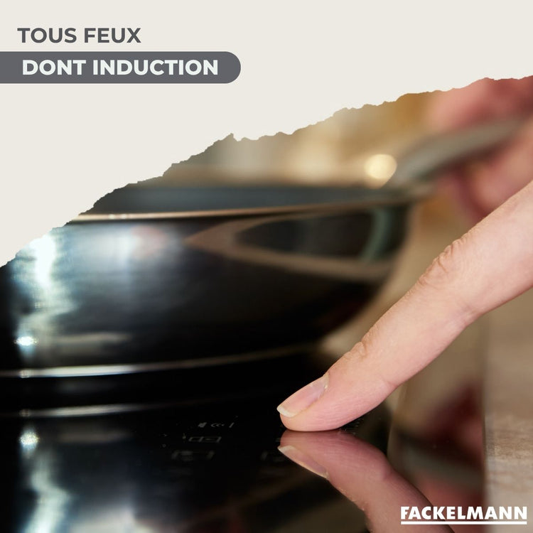 Set 2 poêles 20 24 cm 3 casseroles 12 16 20 cm, 3 faitouts 16, 20 et 24 cm en inox et 5 ustensiles Fackelmann Geneva